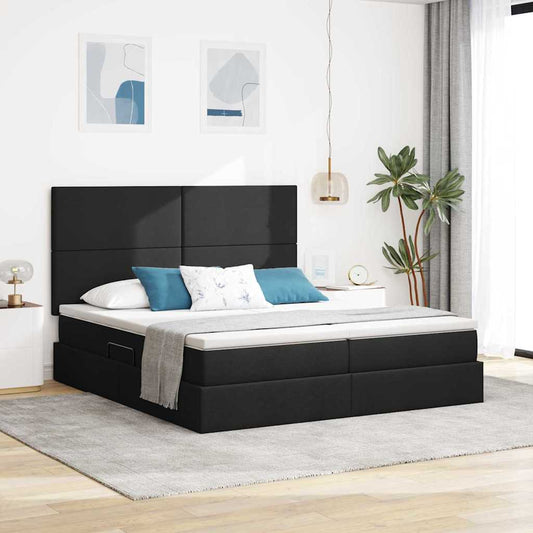 Aufbewahrungsbett mit Kopfteil Schwarz 200 x 200 cm Stoff