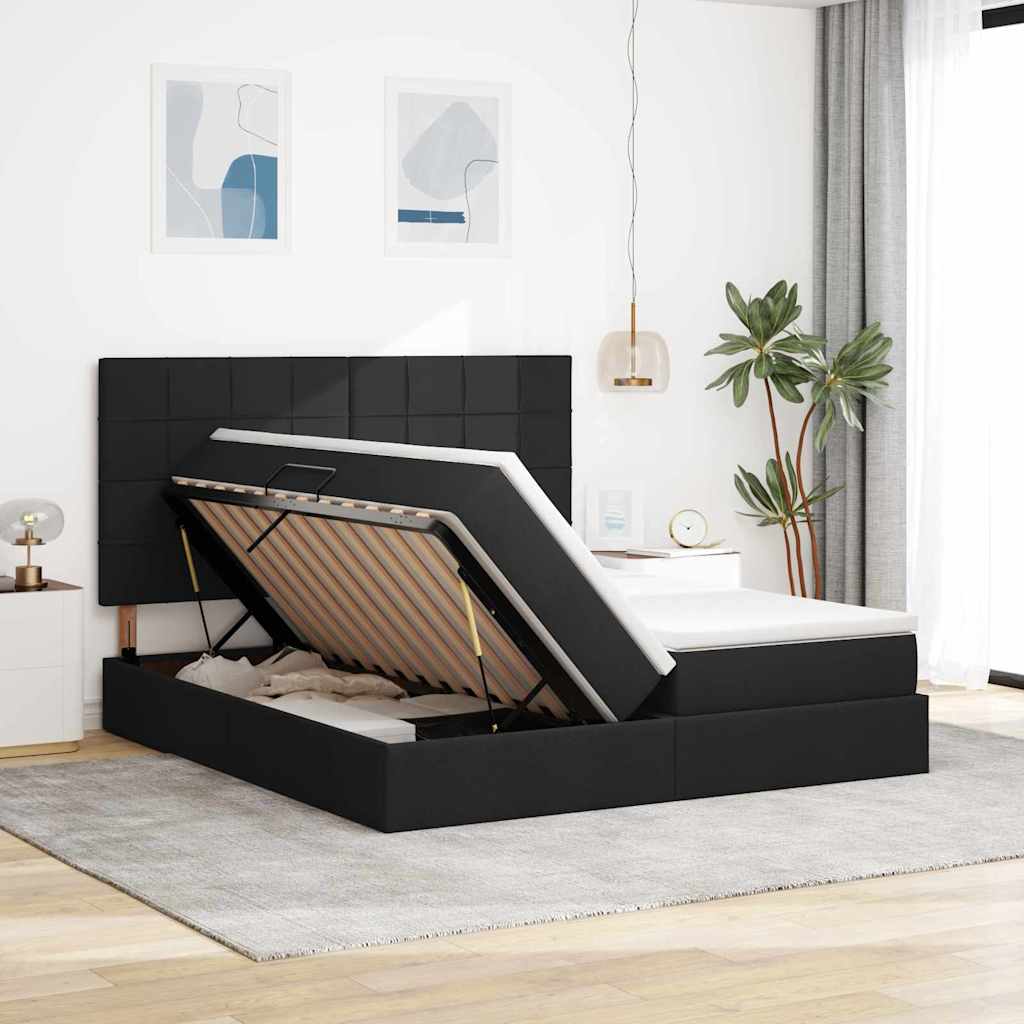 Aufbewahrungsbett mit Kopfteil Schwarz 180 x 200 cm Stoff