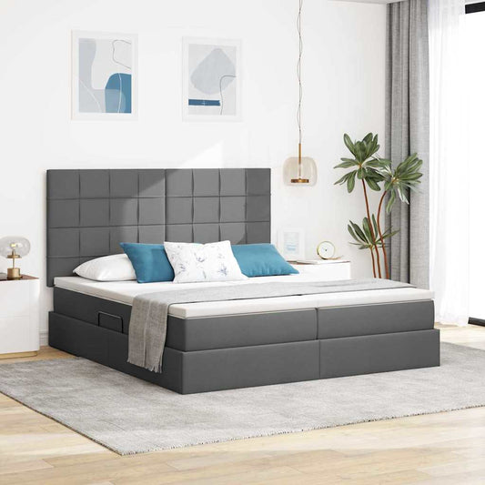 Aufbewahrungsbett mit Kopfteil Dunkelgrau 200 x 200 cm Stoff
