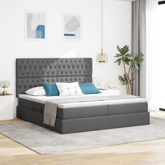 Aufbewahrungsbett mit Kopfteil Dunkelgrau 200 x 200 cm Stoff