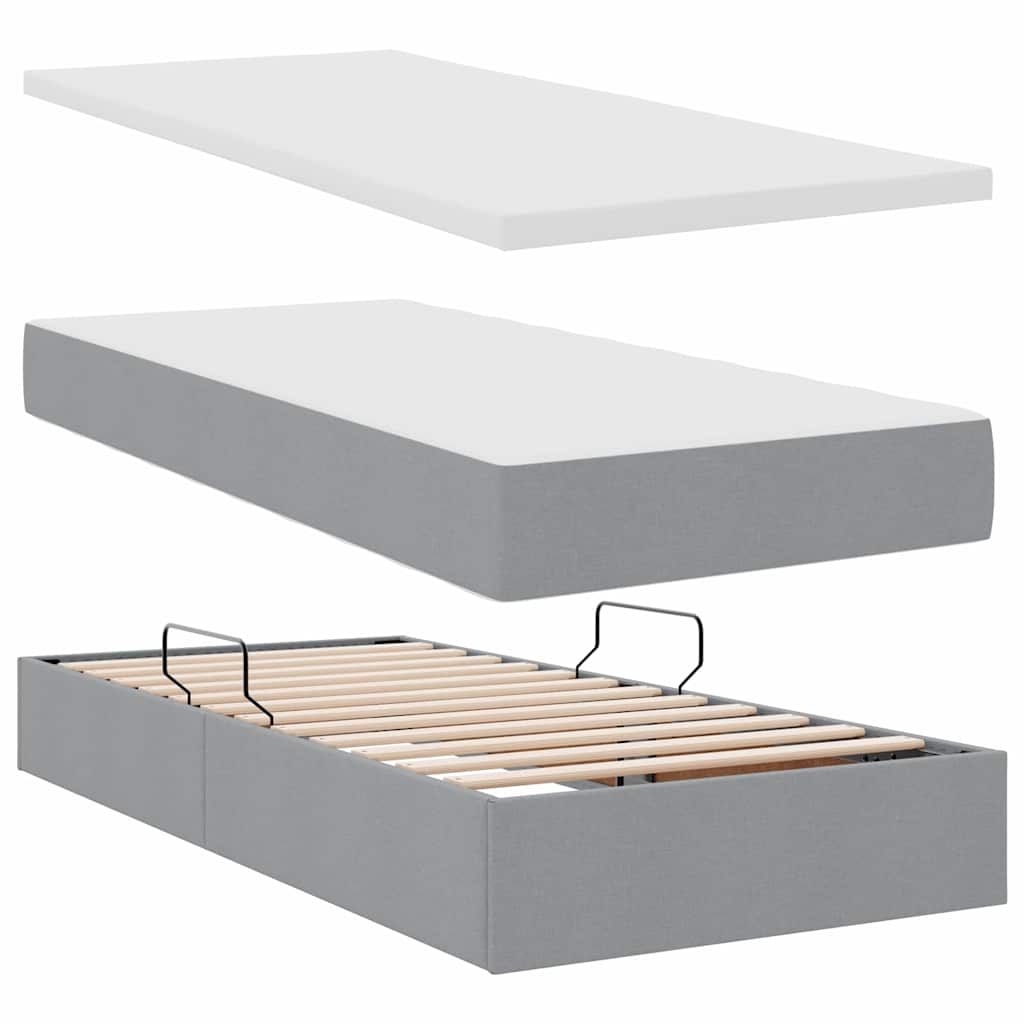 Aufbewahrungsbett mit Kopfteil Hellgrau 180 x 200 cm Stoff