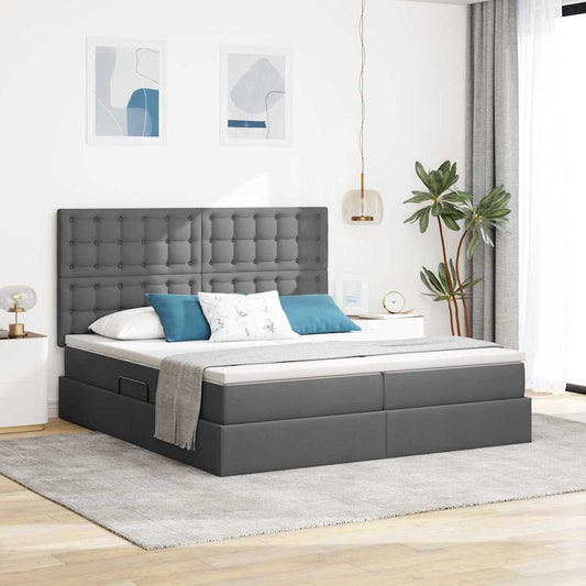 Aufbewahrungsbett mit Kopfteil Dunkelgrau 200 x 200 cm Stoff