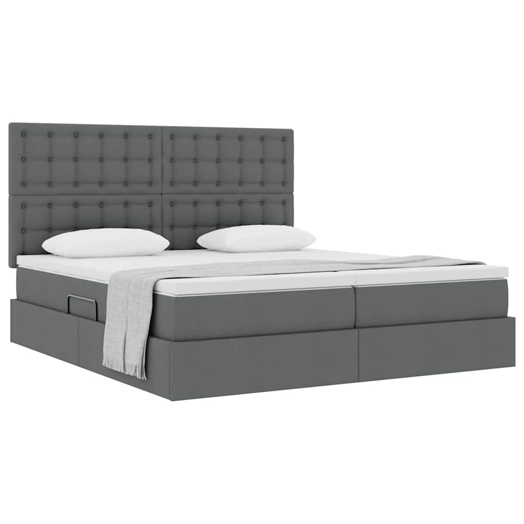 Aufbewahrungsbett mit Kopfteil Dunkelgrau 200 x 200 cm Stoff