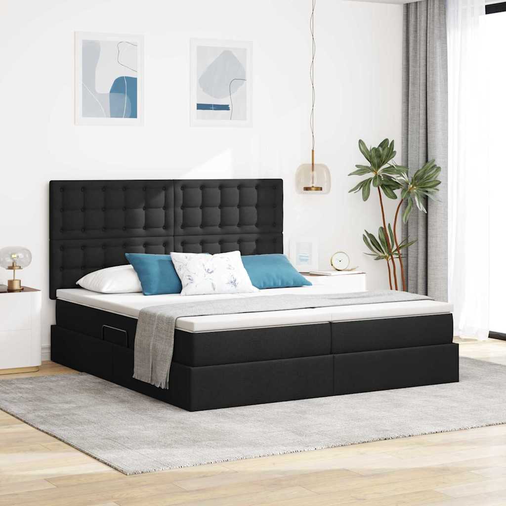 Aufbewahrungsbett mit Kopfteil Schwarz 200 x 200 cm Stoff