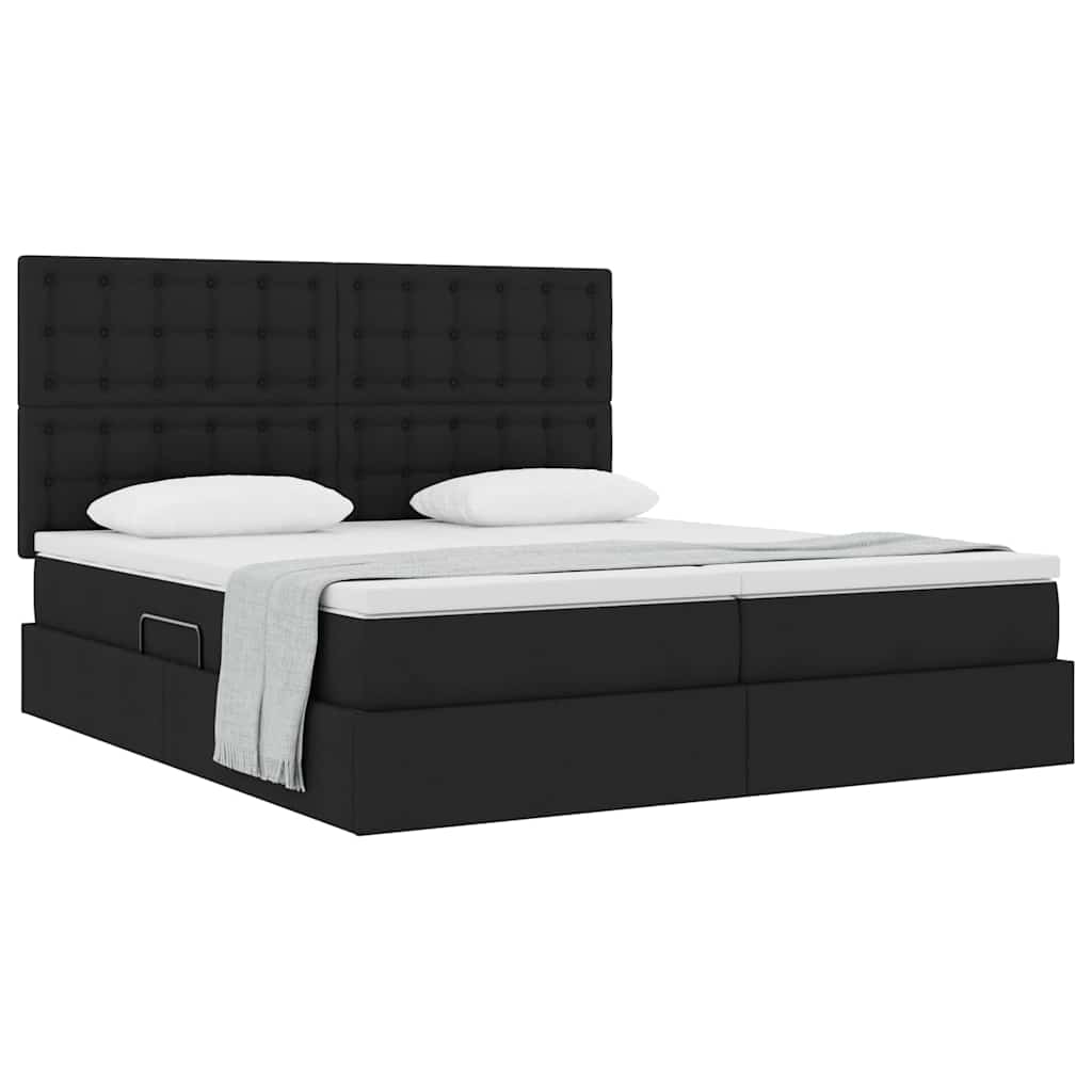 Aufbewahrungsbett mit Kopfteil Schwarz 200 x 200 cm Stoff