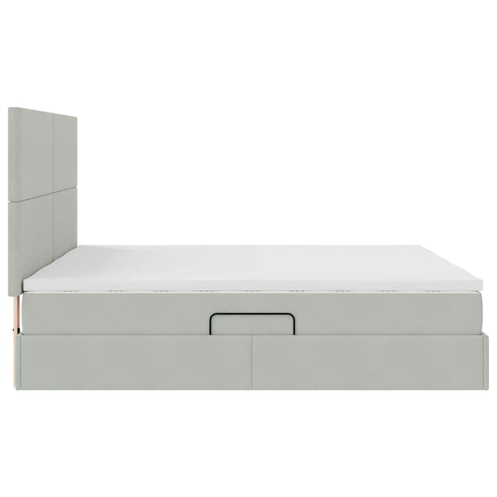 Aufbewahrungsbett mit Matratze Hellgrau 200 x 200 cm Samt