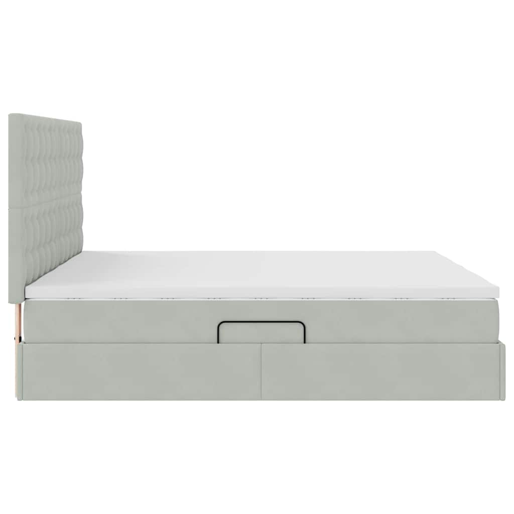 Aufbewahrungsbett mit Matratze Hellgrau 200 x 200 cm Samt