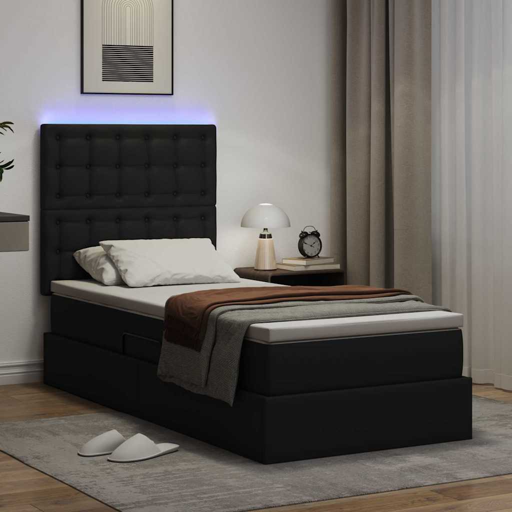 Bett mit LED-Lichtleisten Schwarz 90 x 200 cm Kunstleder