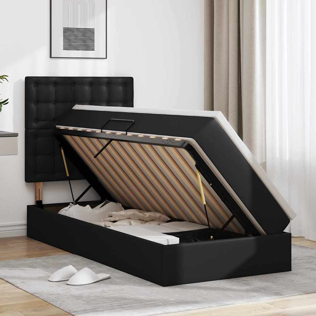 Bett mit LED-Lichtleisten Schwarz 90 x 200 cm Kunstleder