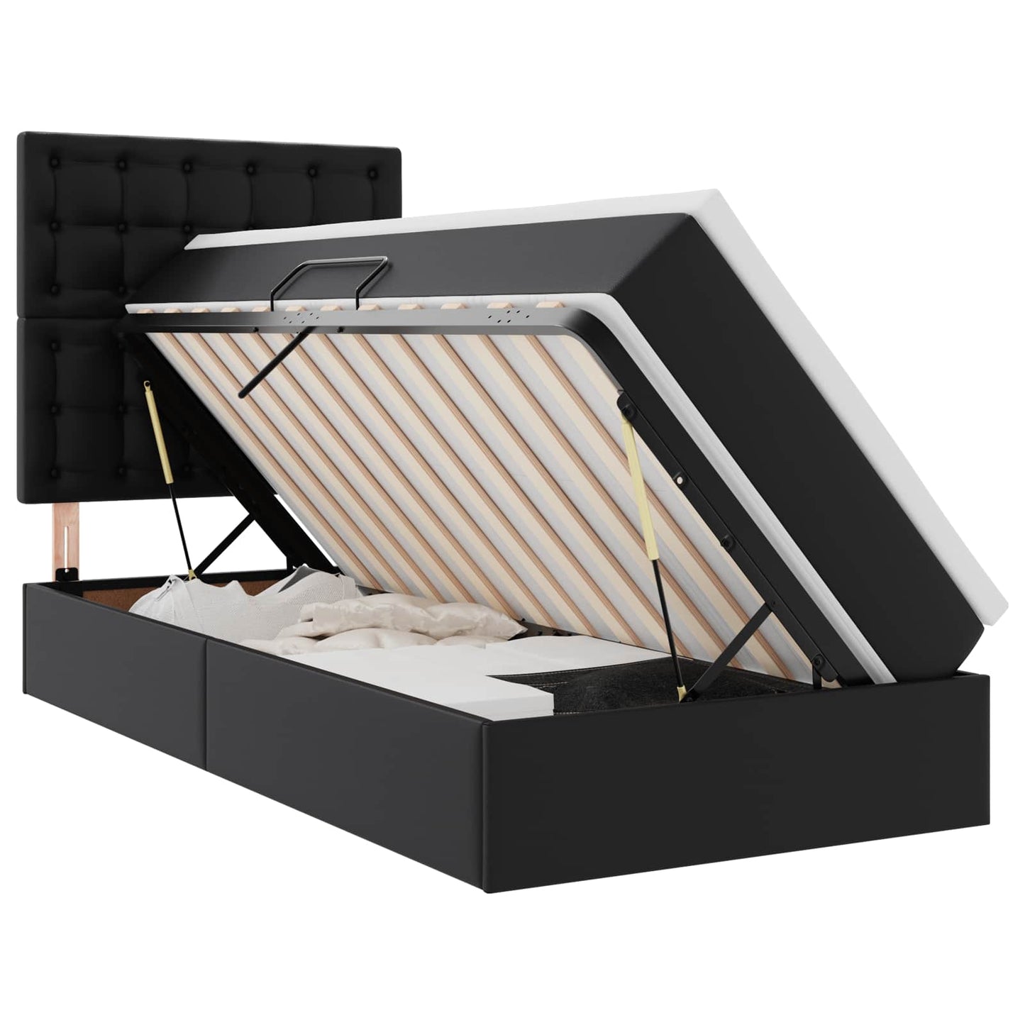Bett mit LED-Lichtleisten Schwarz 90 x 200 cm Kunstleder