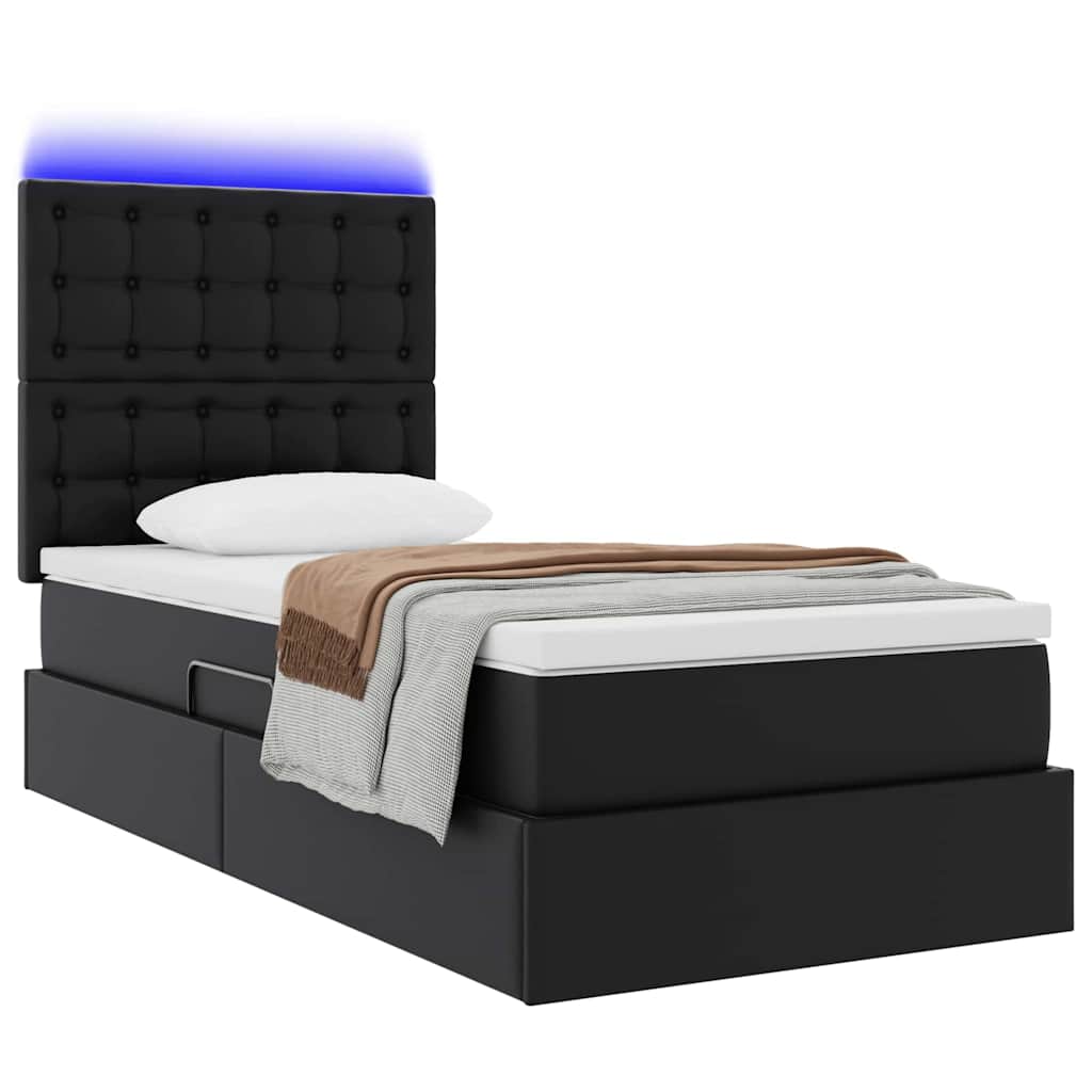 Bett mit LED-Lichtleisten Schwarz 90 x 200 cm Kunstleder
