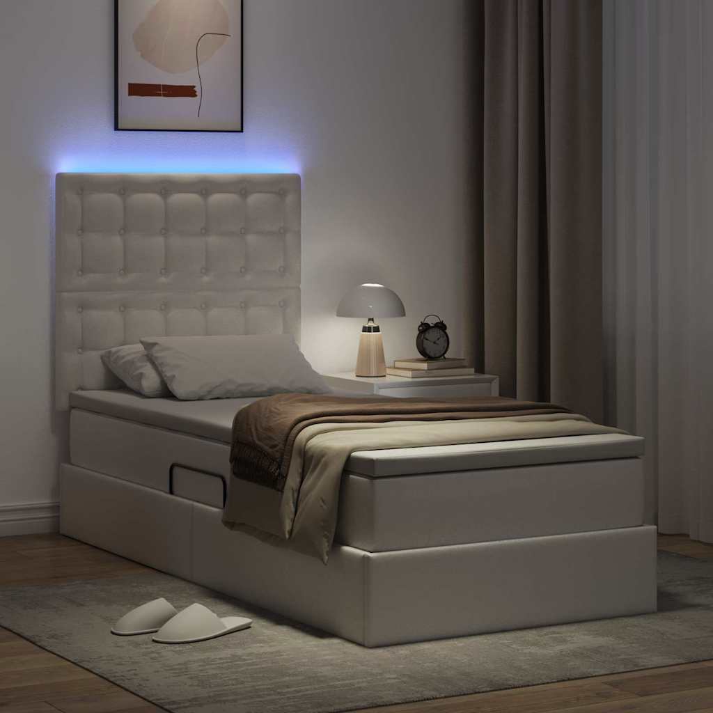Bett mit Matratze mit LED Reinweiß 90 x 200 cm Kunstleder
