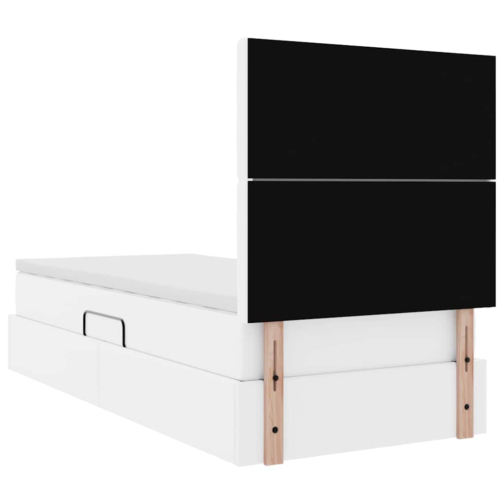Bett mit Matratze mit LED Reinweiß 90 x 200 cm Kunstleder