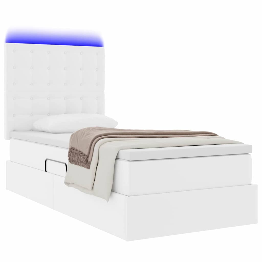 Bett mit Matratze mit LED Reinweiß 90 x 200 cm Kunstleder