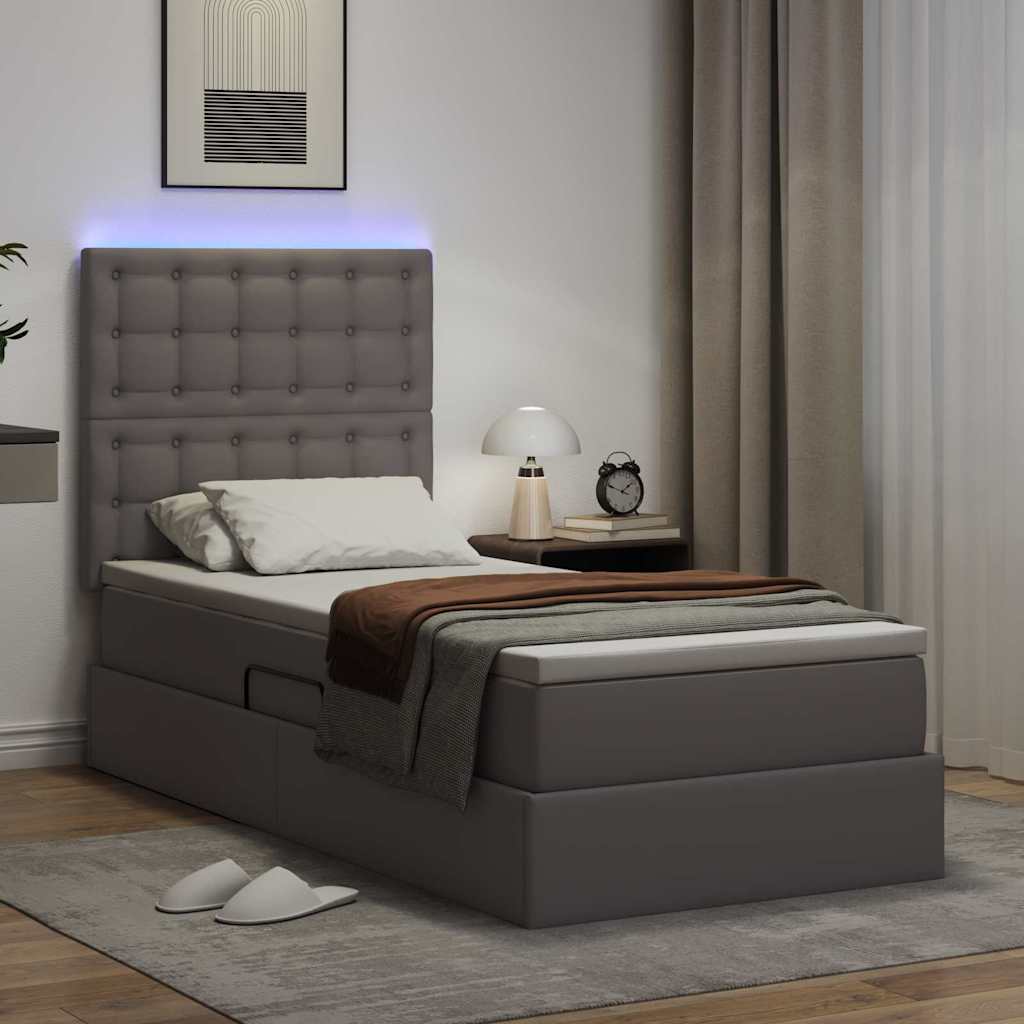 Bett mit LED-Lichtleisten Grau 90 x 200 cm Kunstleder