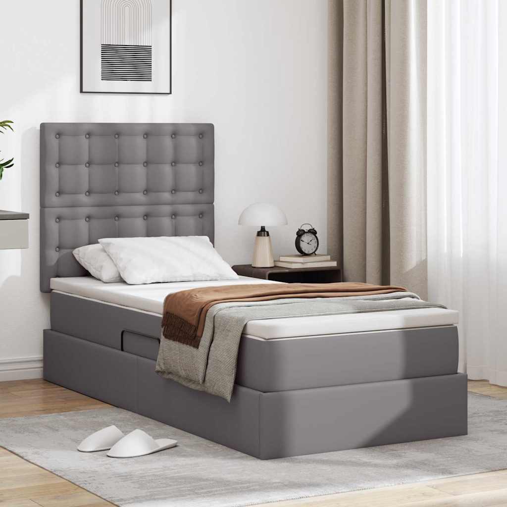 Bett mit LED-Lichtleisten Grau 90 x 200 cm Kunstleder