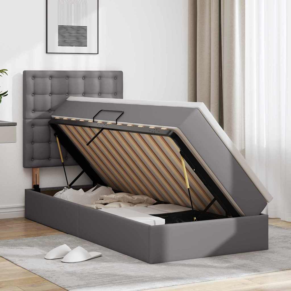 Bett mit LED-Lichtleisten Grau 90 x 200 cm Kunstleder