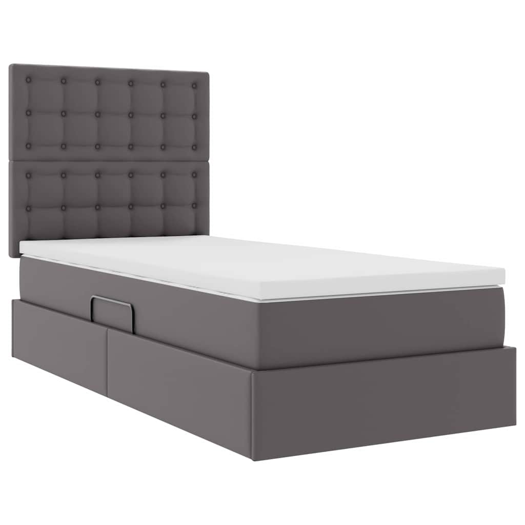 Bett mit LED-Lichtleisten Grau 90 x 200 cm Kunstleder