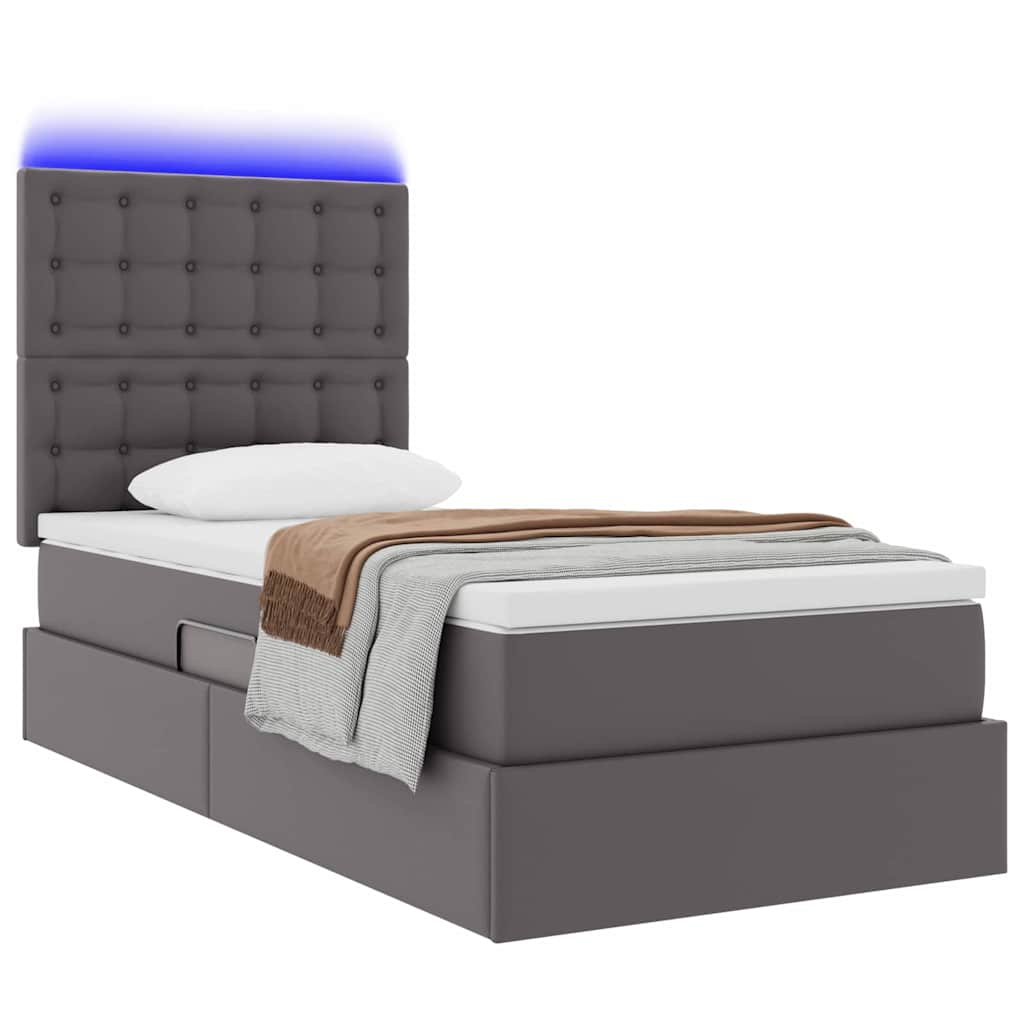 Bett mit LED-Lichtleisten Grau 90 x 200 cm Kunstleder