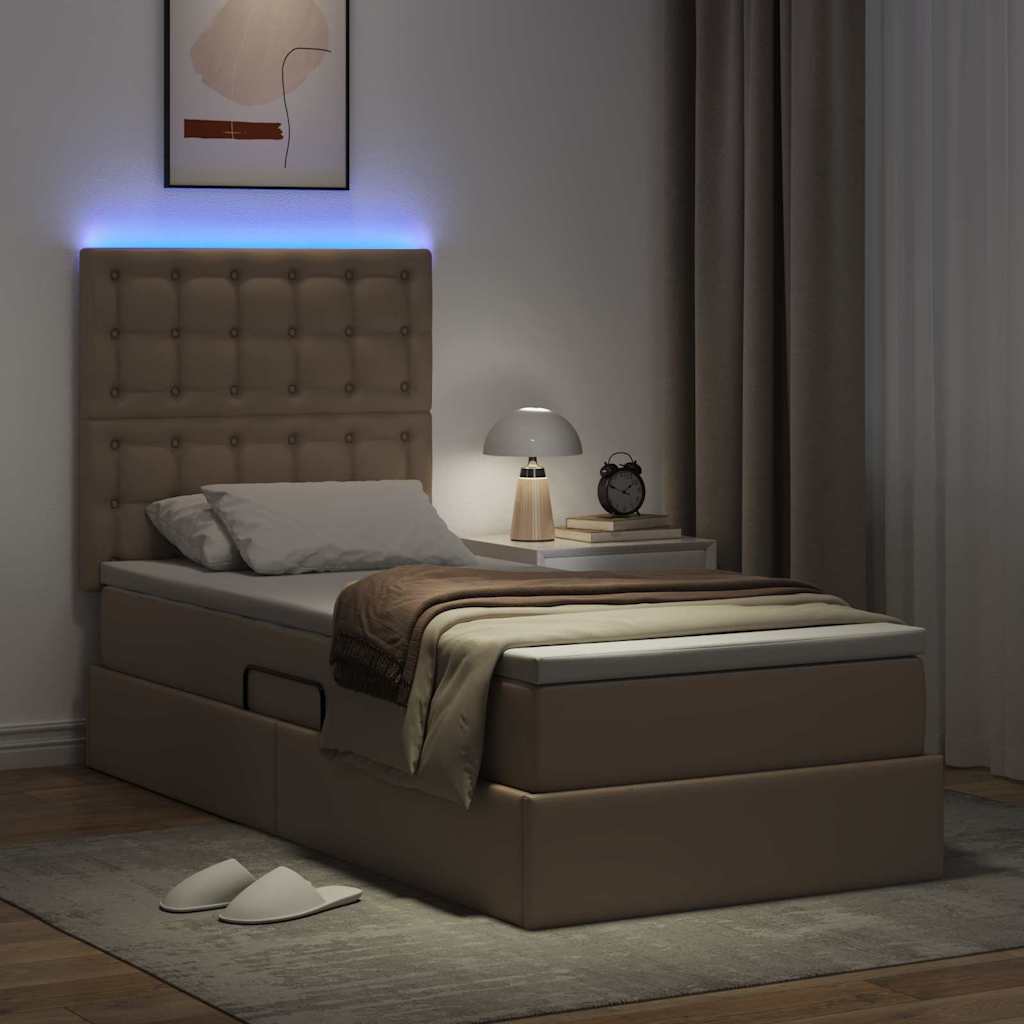 Bett mit LED-Lichtleisten Cappuccino 90 x 200 cm Kunstleder