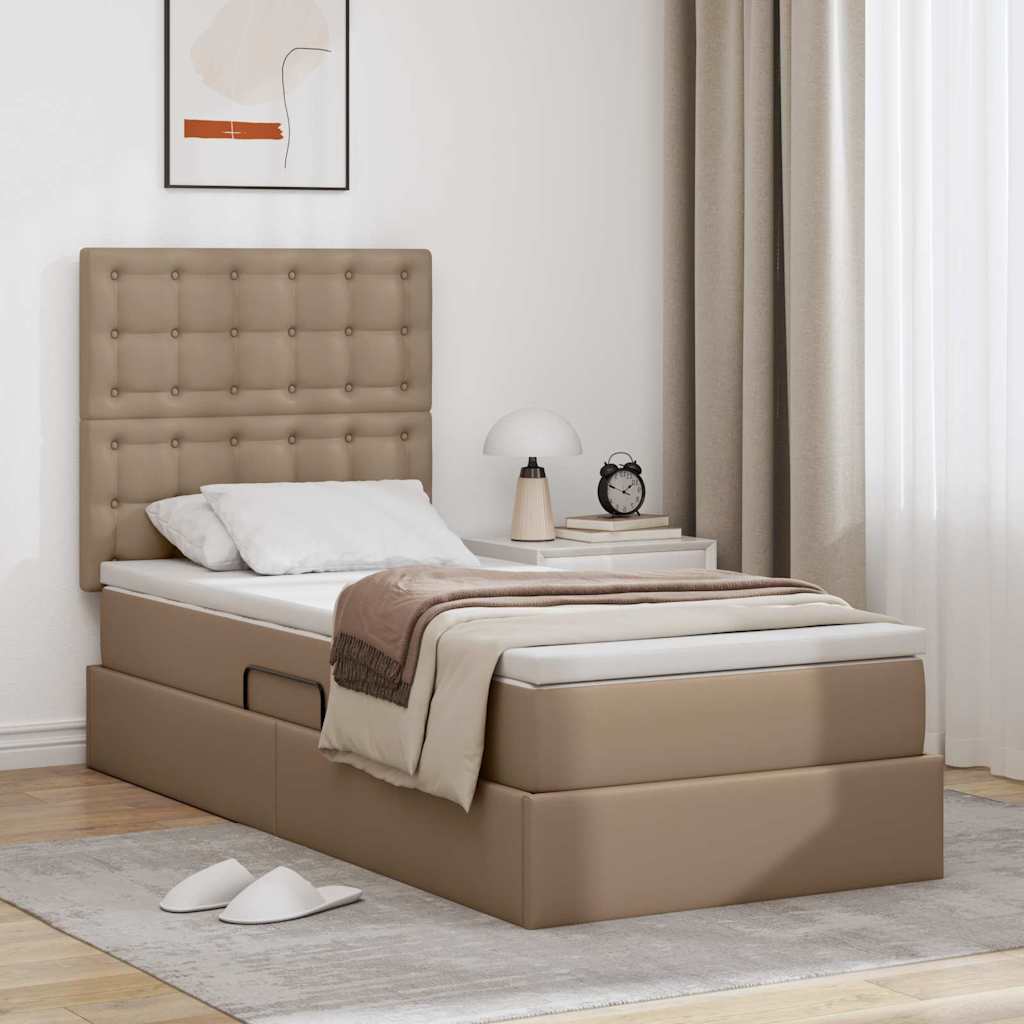 Bett mit LED-Lichtleisten Cappuccino 90 x 200 cm Kunstleder