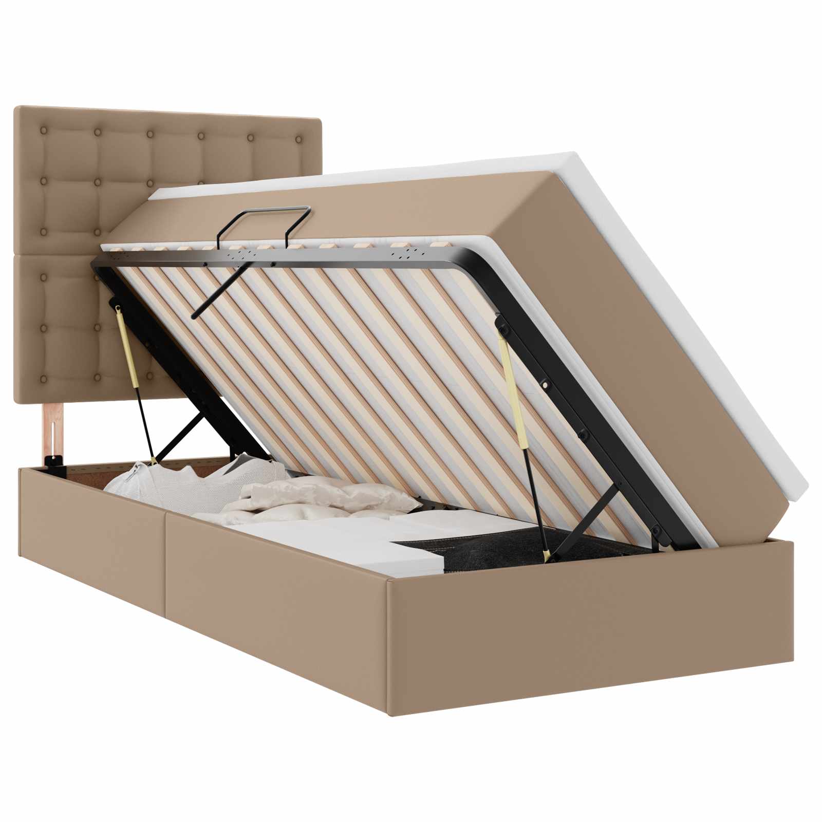 Bett mit LED-Lichtleisten Cappuccino 90 x 200 cm Kunstleder