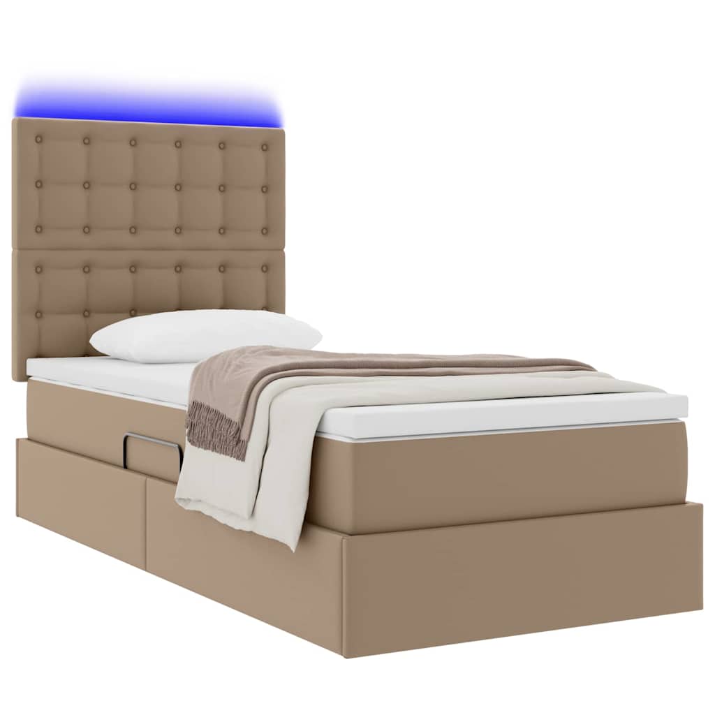Bett mit LED-Lichtleisten Cappuccino 90 x 200 cm Kunstleder