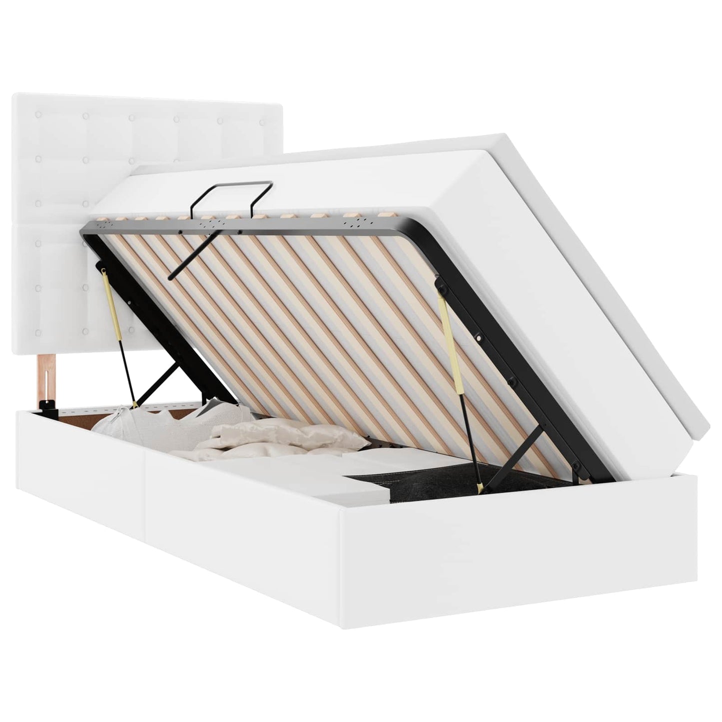 Bett mit Matratze mit LED Reinweiß 100 x 200 cm Kunstleder