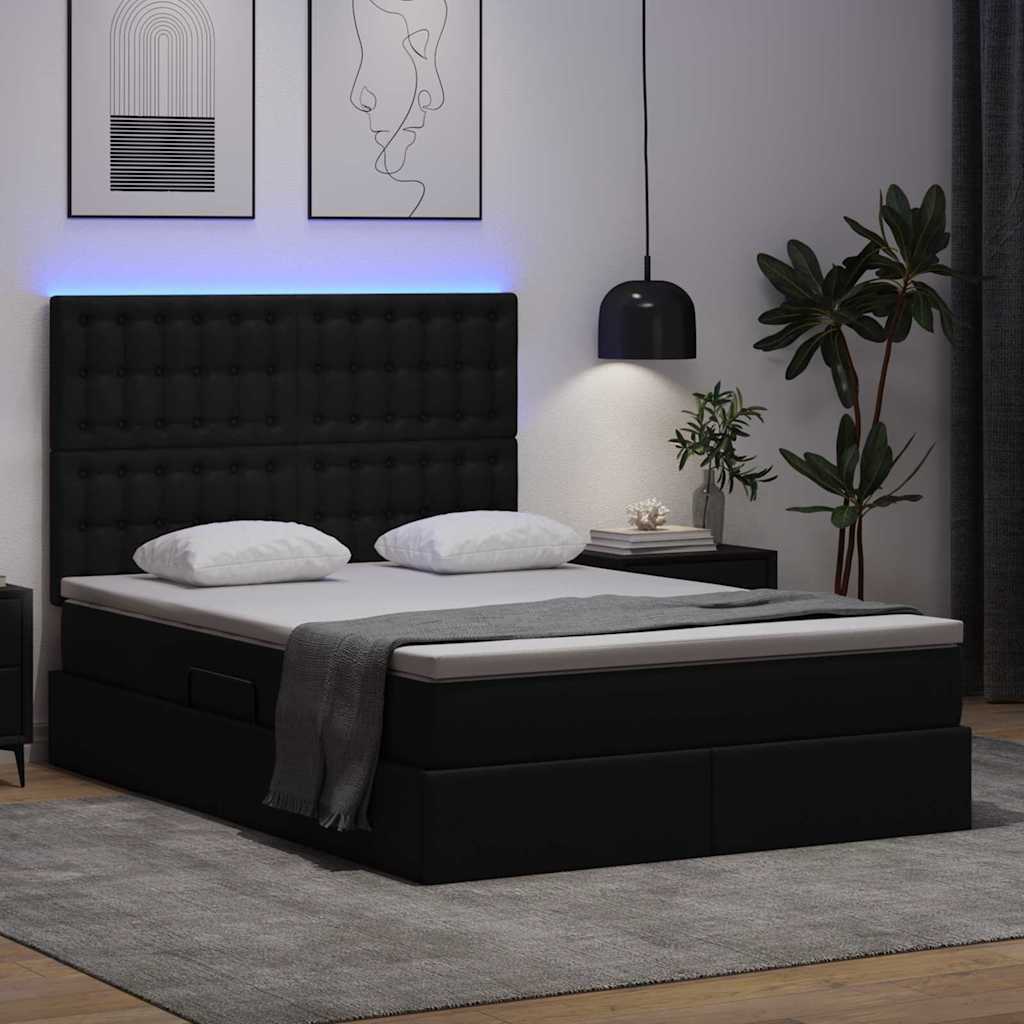 Bett mit LED-Lichtleisten Schwarz 140 x 200 cm Kunstleder