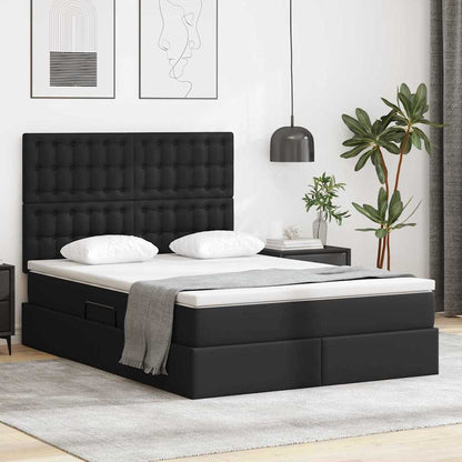 Bett mit LED-Lichtleisten Schwarz 140 x 200 cm Kunstleder