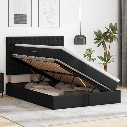 Bett mit LED-Lichtleisten Schwarz 140 x 200 cm Kunstleder