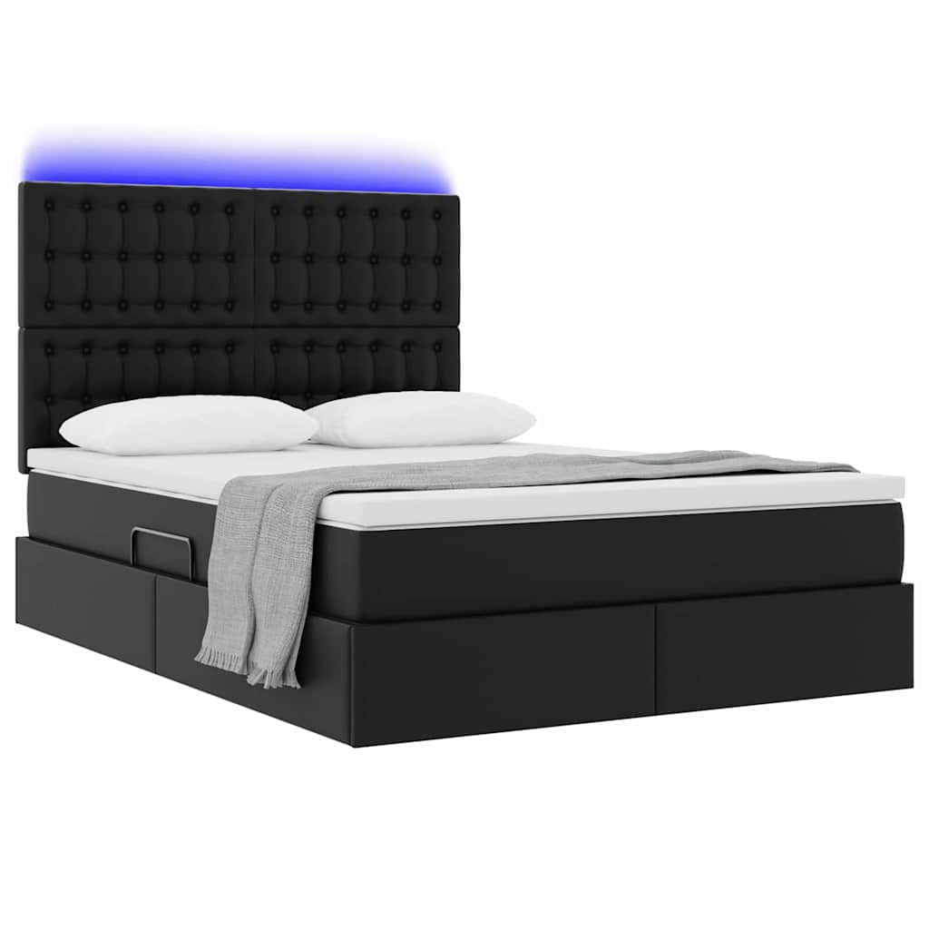 Bett mit LED-Lichtleisten Schwarz 140 x 200 cm Kunstleder