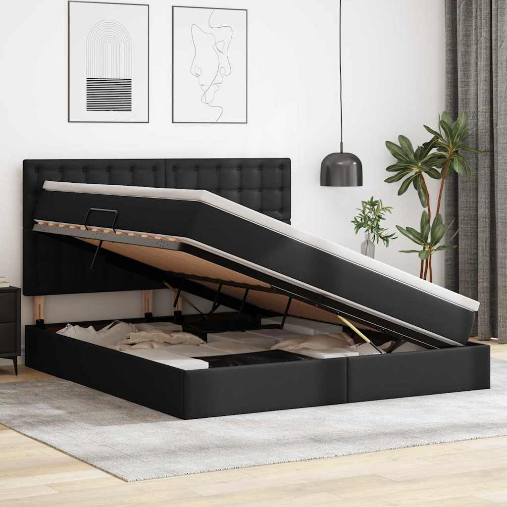 Bett mit Matratze mit LED Schwarz 160 x 200 cm Kunstleder