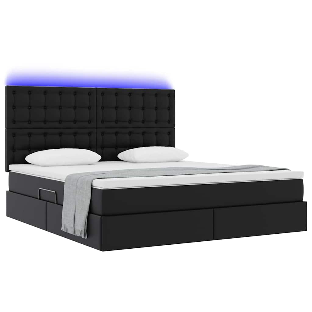 Bett mit Matratze mit LED Schwarz 160 x 200 cm Kunstleder
