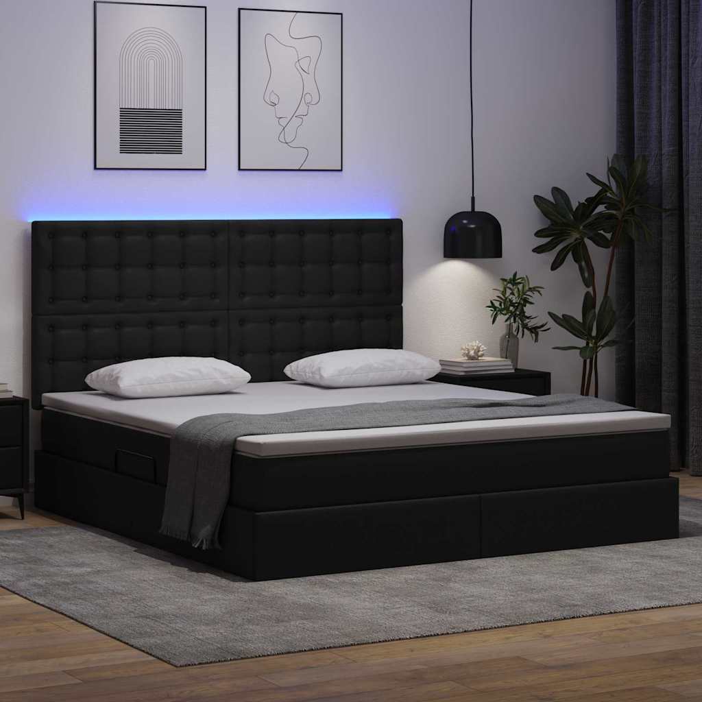 Bett mit Matratze mit LED Schwarz 180 x 200 cm Kunstleder