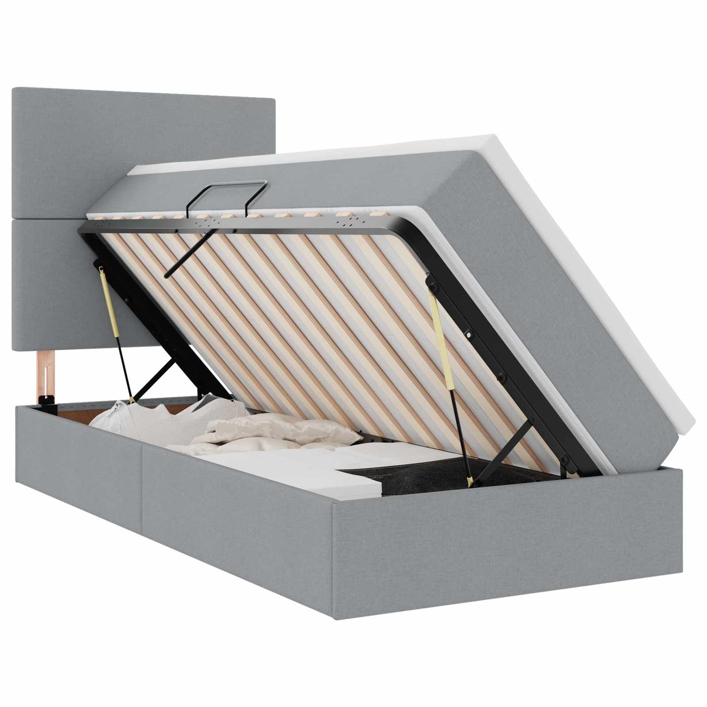 LED-Speicherbett mit Matratze Hellgrau 90 x 190 cm Stoff