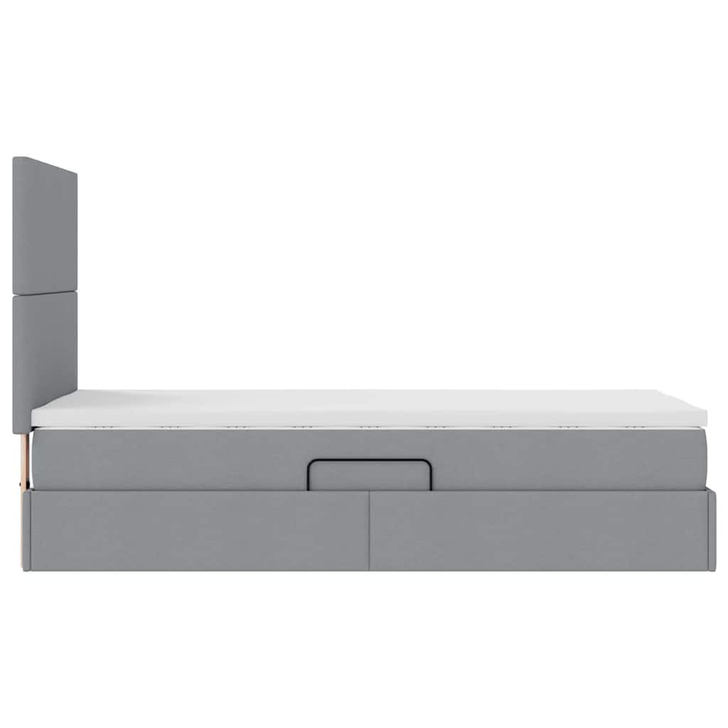 LED-Speicherbett mit Matratze Hellgrau 90 x 190 cm Stoff