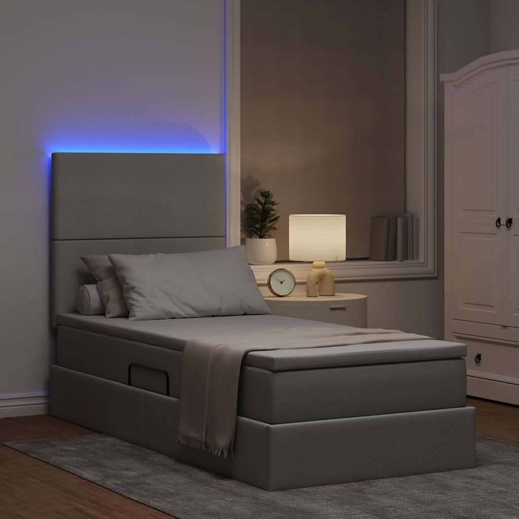 LED-Speicherbett mit Matratze Hellgrau 90 x 200 cm Stoff