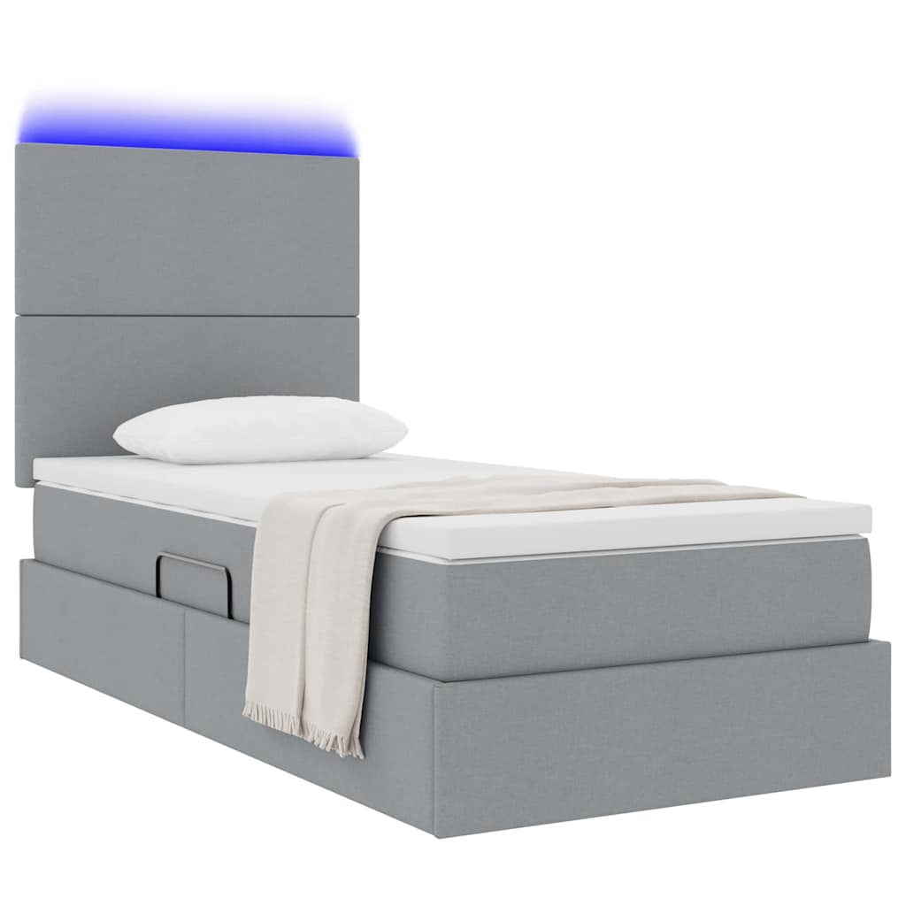 LED-Speicherbett mit Matratze Hellgrau 90 x 200 cm Stoff