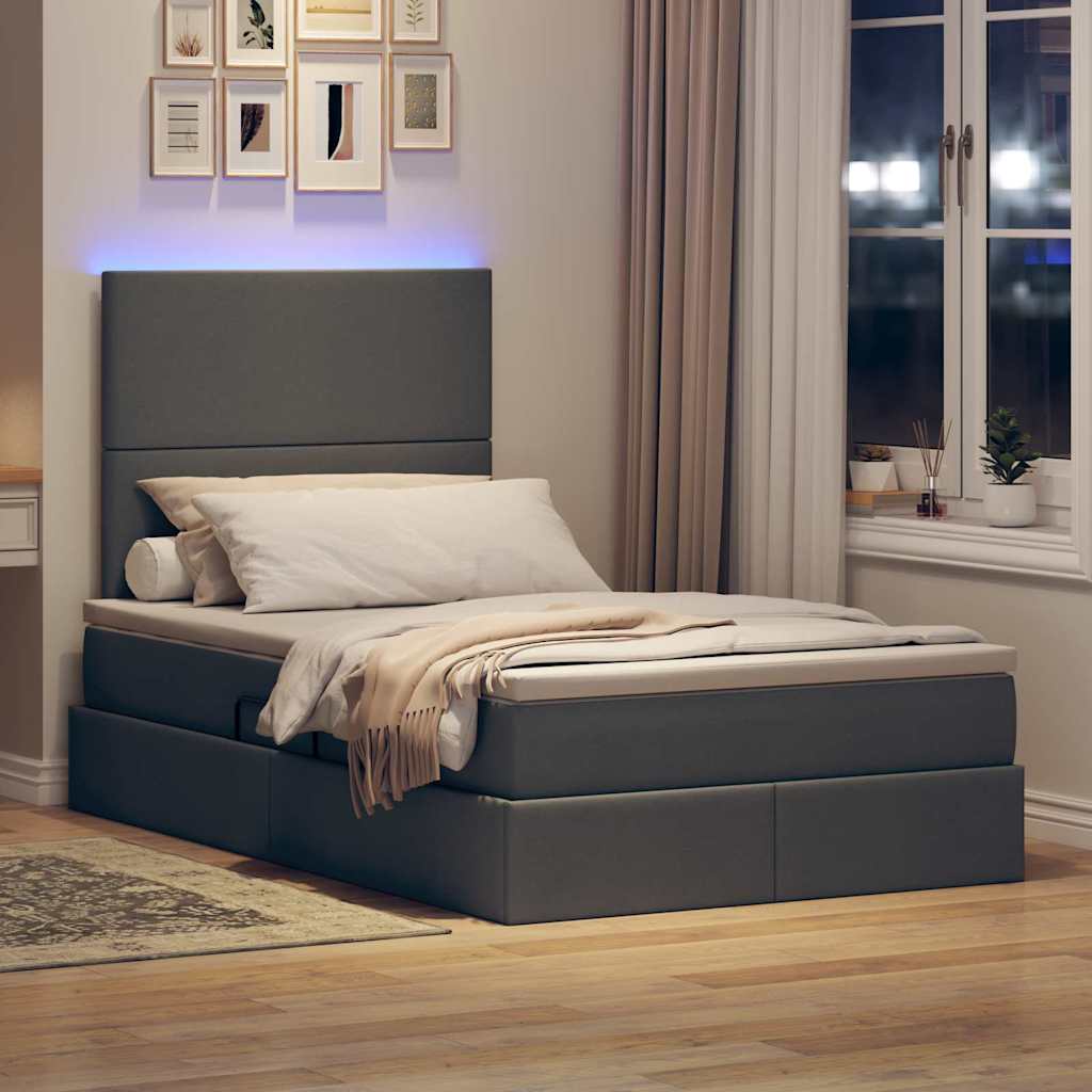 LED-Speicherbett mit Matratze Dunkelgrau 120 x 200 cm Stoff