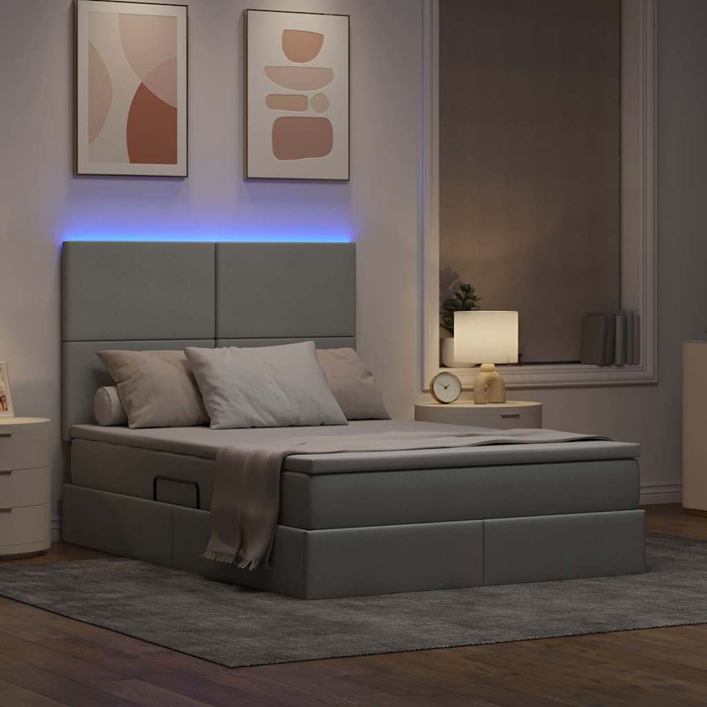 LED-Speicherbett mit Matratze Hellgrau 140 x 200 cm Stoff