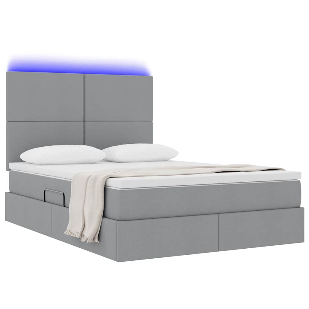 LED-Speicherbett mit Matratze Hellgrau 140 x 200 cm Stoff