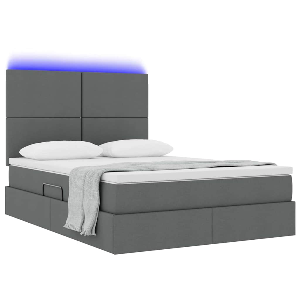 LED-Speicherbett mit Matratze Dunkelgrau 140 x 200 cm Stoff
