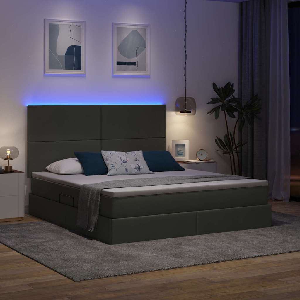 LED-Speicherbett mit Matratze Dunkelgrau 160 x 200 cm Stoff
