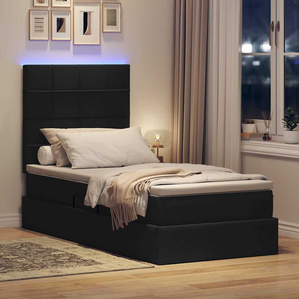 LED-Speicherbett mit Matratze Schwarz 90 x 190 cm Stoff