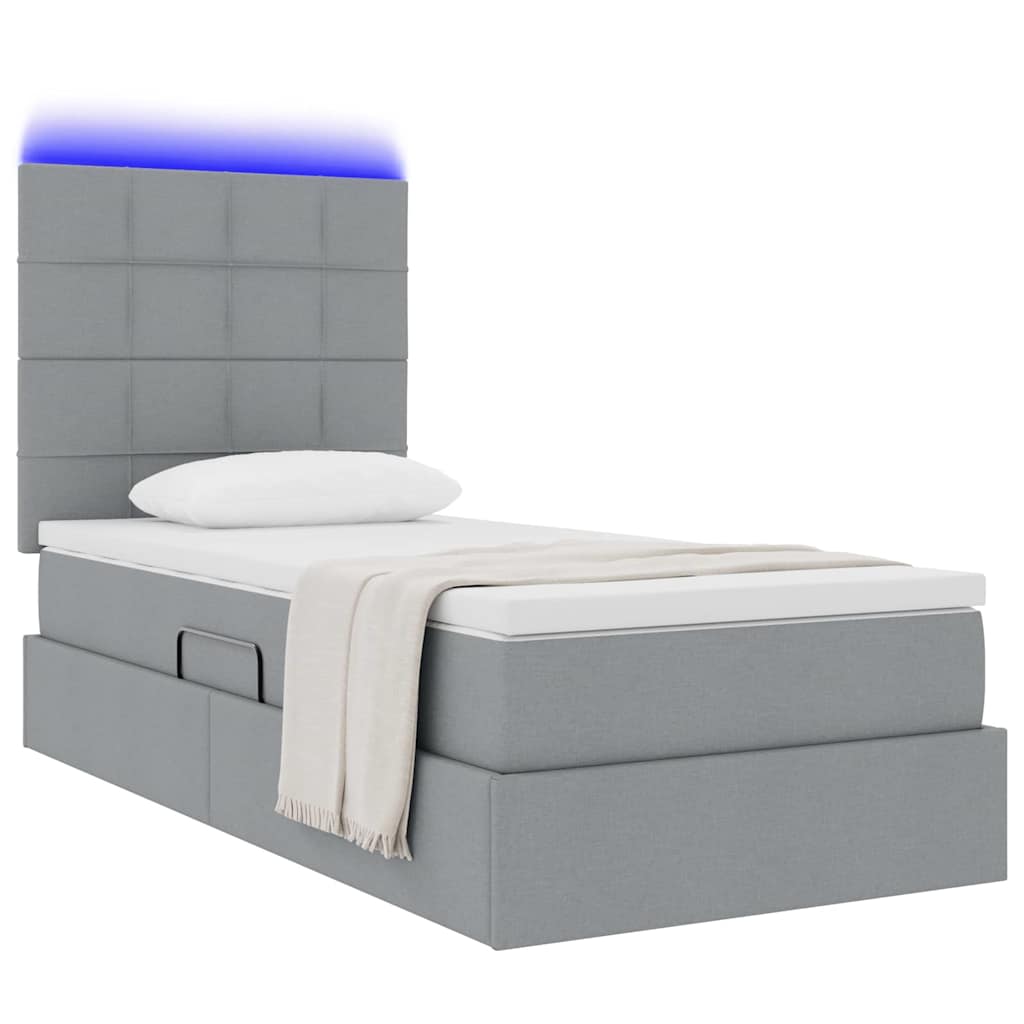 LED-Speicherbett mit Matratze Hellgrau 90 x 200 cm Stoff