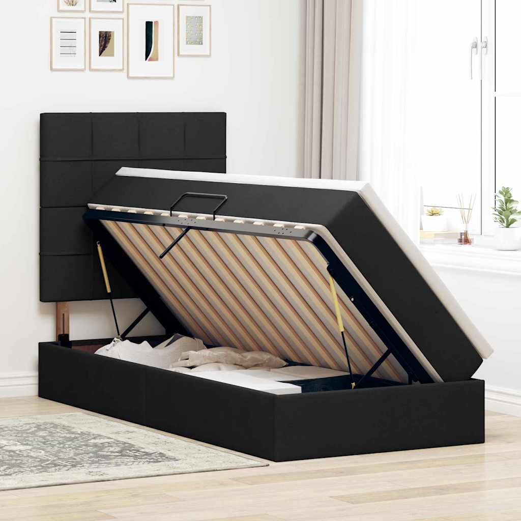 LED-Speicherbett mit Matratze Schwarz 90 x 200 cm Stoff