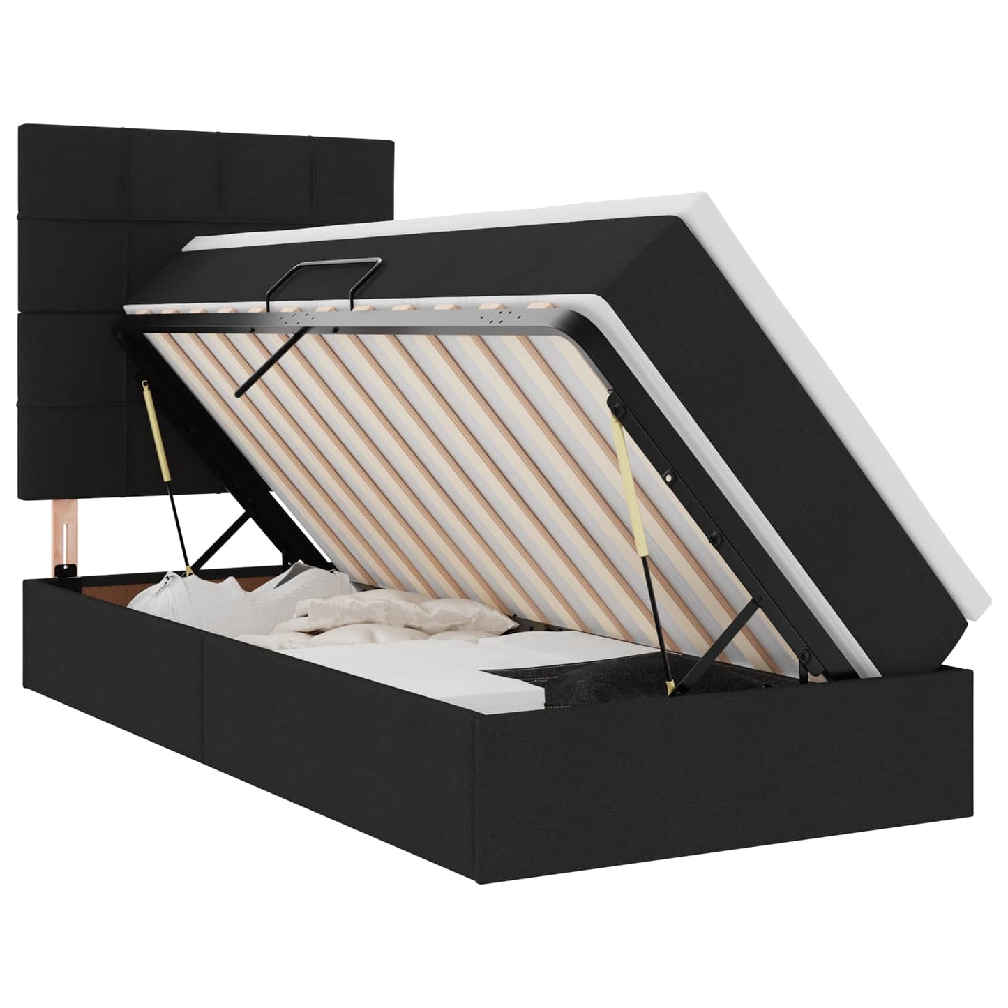 LED-Speicherbett mit Matratze Schwarz 90 x 200 cm Stoff