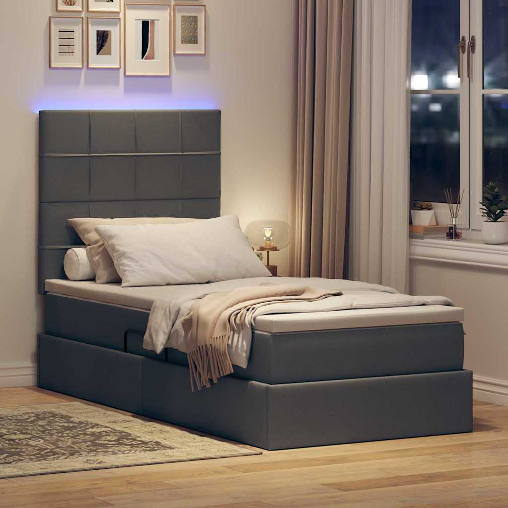 LED-Speicherbett mit Matratze Dunkelgrau 100 x 200 cm Stoff