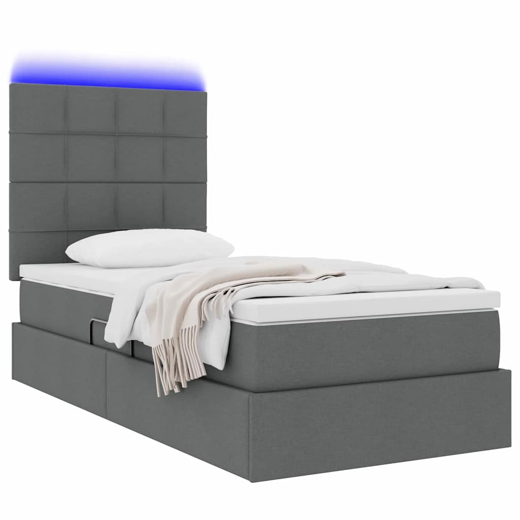 LED-Speicherbett mit Matratze Dunkelgrau 100 x 200 cm Stoff